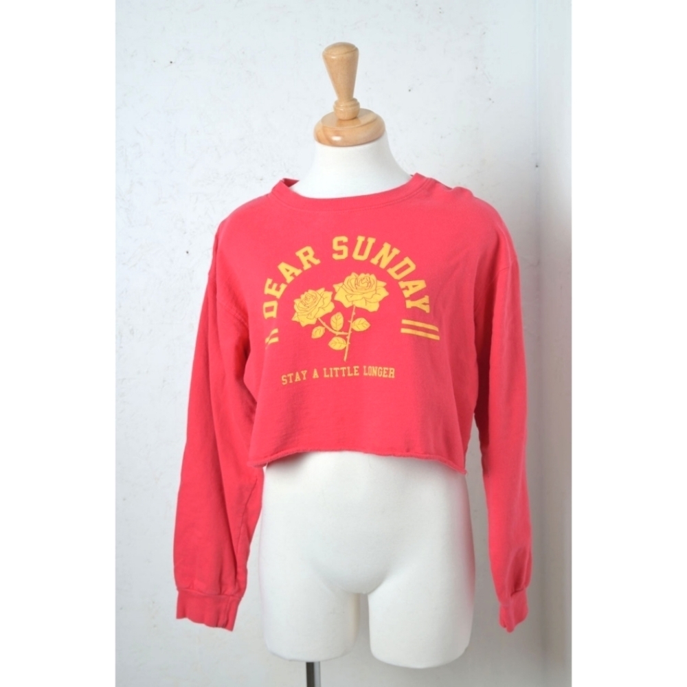 Freeze | Red & yellow preppy cropped womens sweater "dear Sunday"